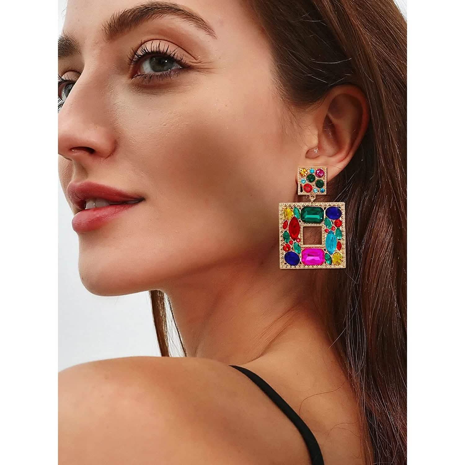Rhinestone Square Drop Earrings by DailySale