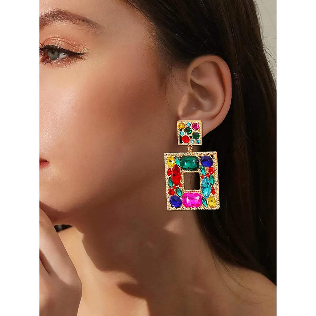 Rhinestone Square Drop Earrings by DailySale