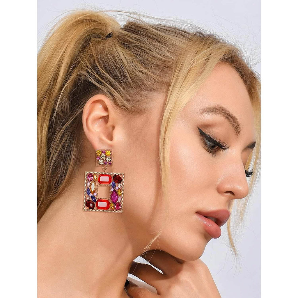 Rhinestone Square Drop Earrings by DailySale