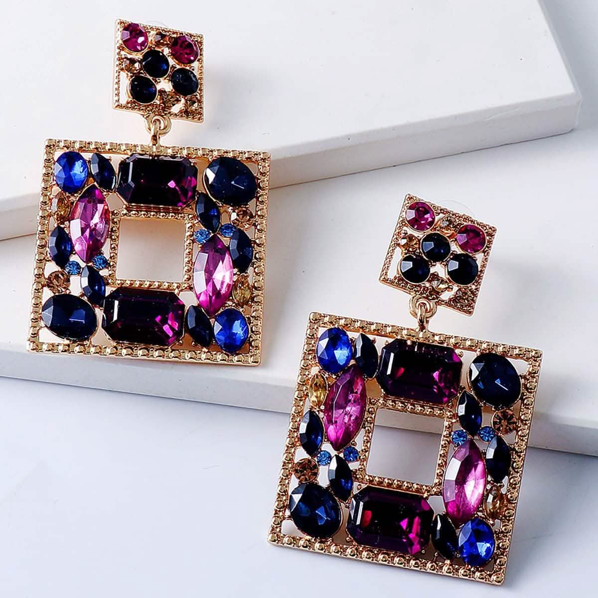 Rhinestone Square Drop Earrings by DailySale