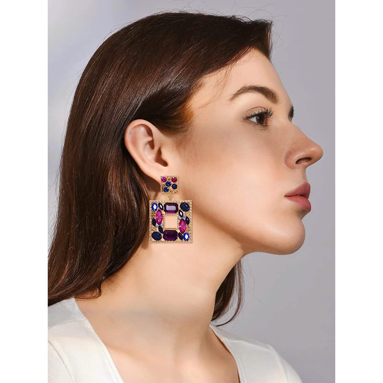 Rhinestone Square Drop Earrings by DailySale