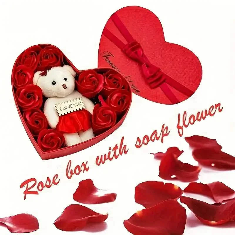 Rose-Shaped Soap Gift Box With Heart-Shaped Artificial Roses by DailySale