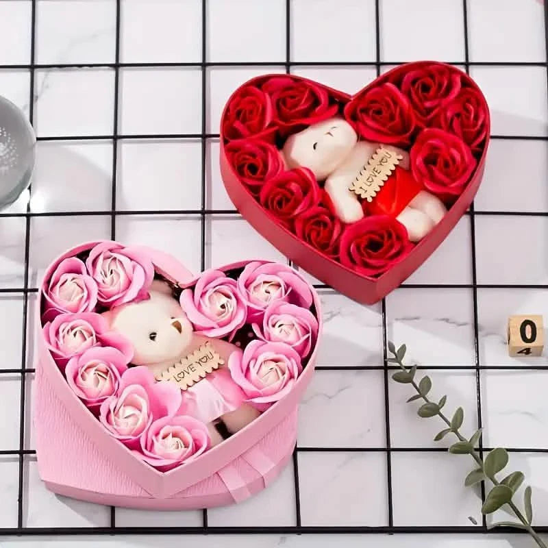 Rose-Shaped Soap Gift Box With Heart-Shaped Artificial Roses by DailySale