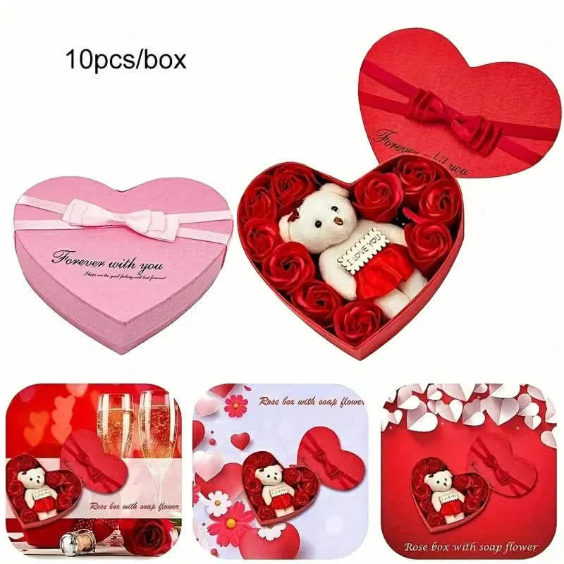 Rose-Shaped Soap Gift Box With Heart-Shaped Artificial Roses by DailySale