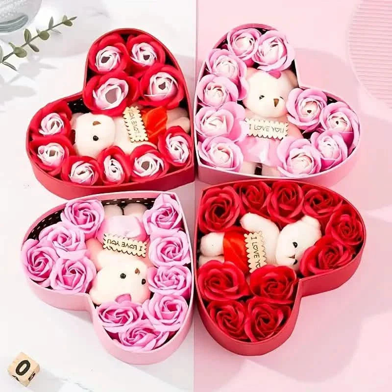 Rose-Shaped Soap Gift Box With Heart-Shaped Artificial Roses by DailySale