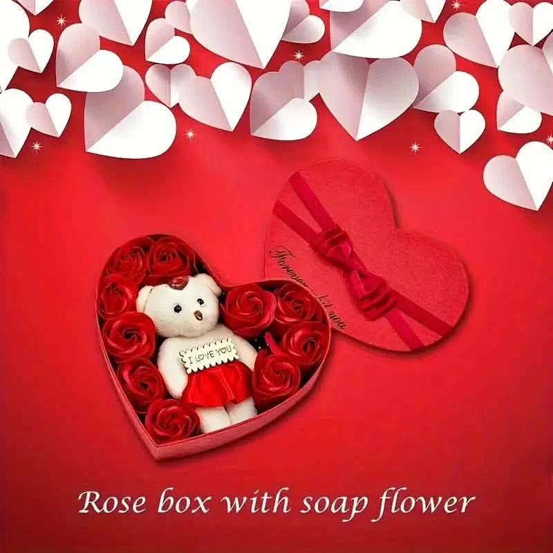 Rose-Shaped Soap Gift Box With Heart-Shaped Artificial Roses by DailySale