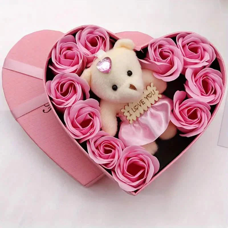 Rose-Shaped Soap Gift Box With Heart-Shaped Artificial Roses by DailySale