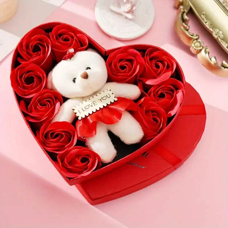 Rose-Shaped Soap Gift Box With Heart-Shaped Artificial Roses by DailySale