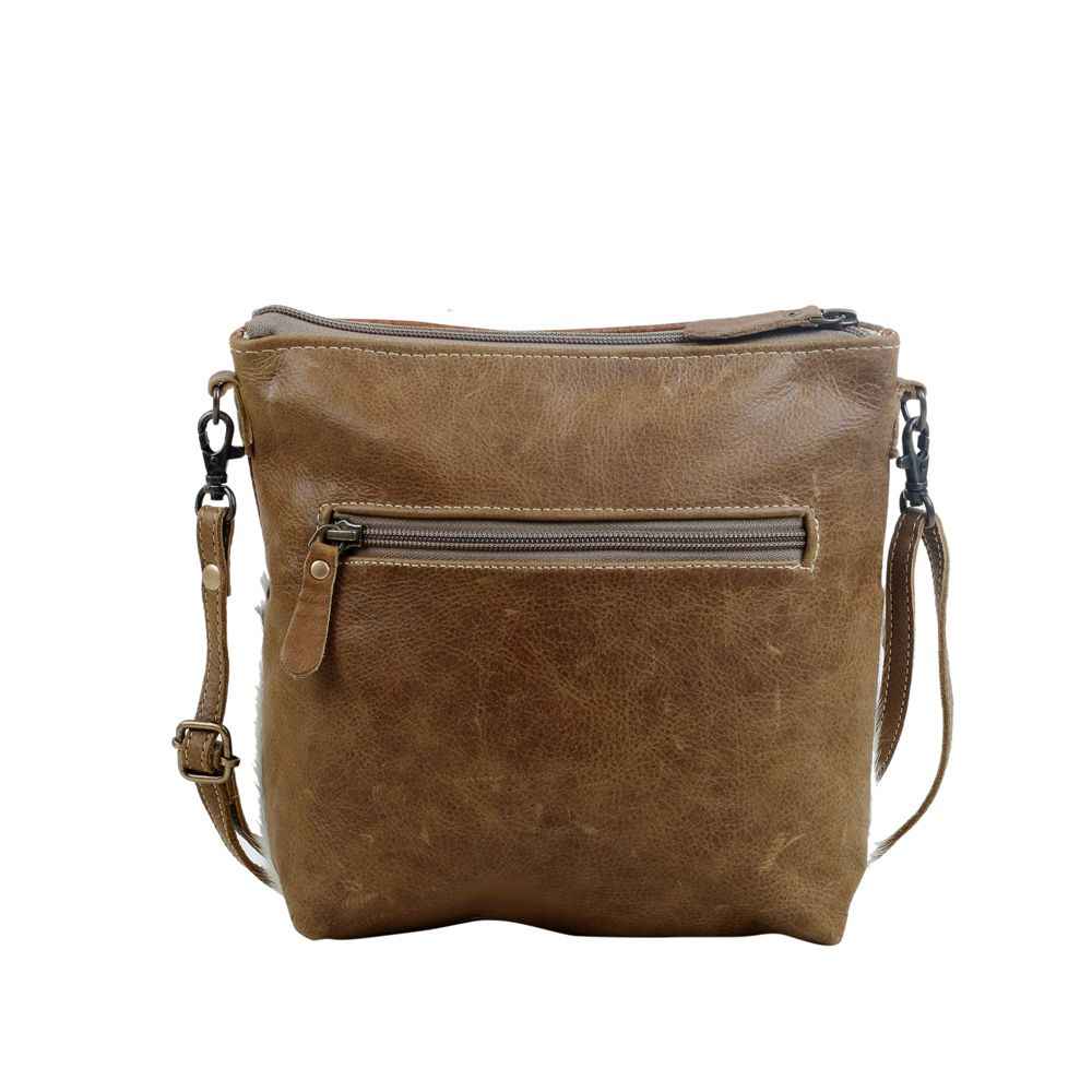Myra Frontier Trail Embossed Leather Crossbody Bag Western Hairon Purse with Adjustable Leather Strap