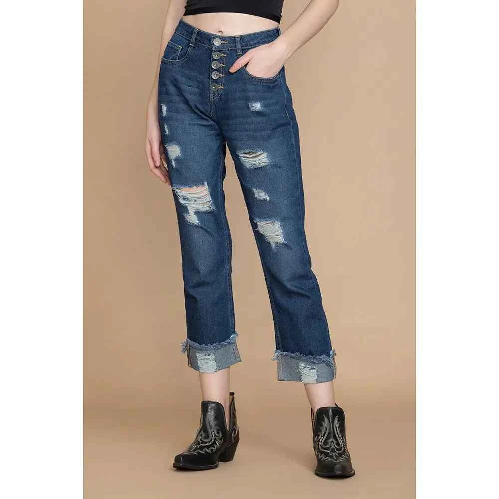 Amora Cuffed Hem Distressed Boyfriend Jeans