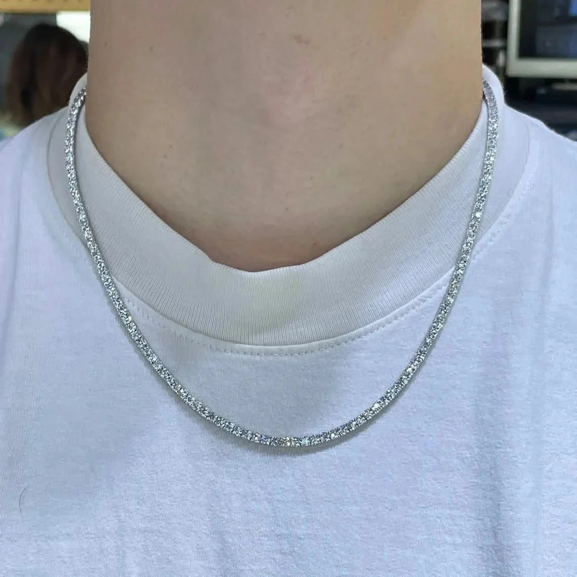 Men’s Genuine Lab Grown Diamond Tennis Necklace D VS 19.30 Carat 14K 20" by DailySale