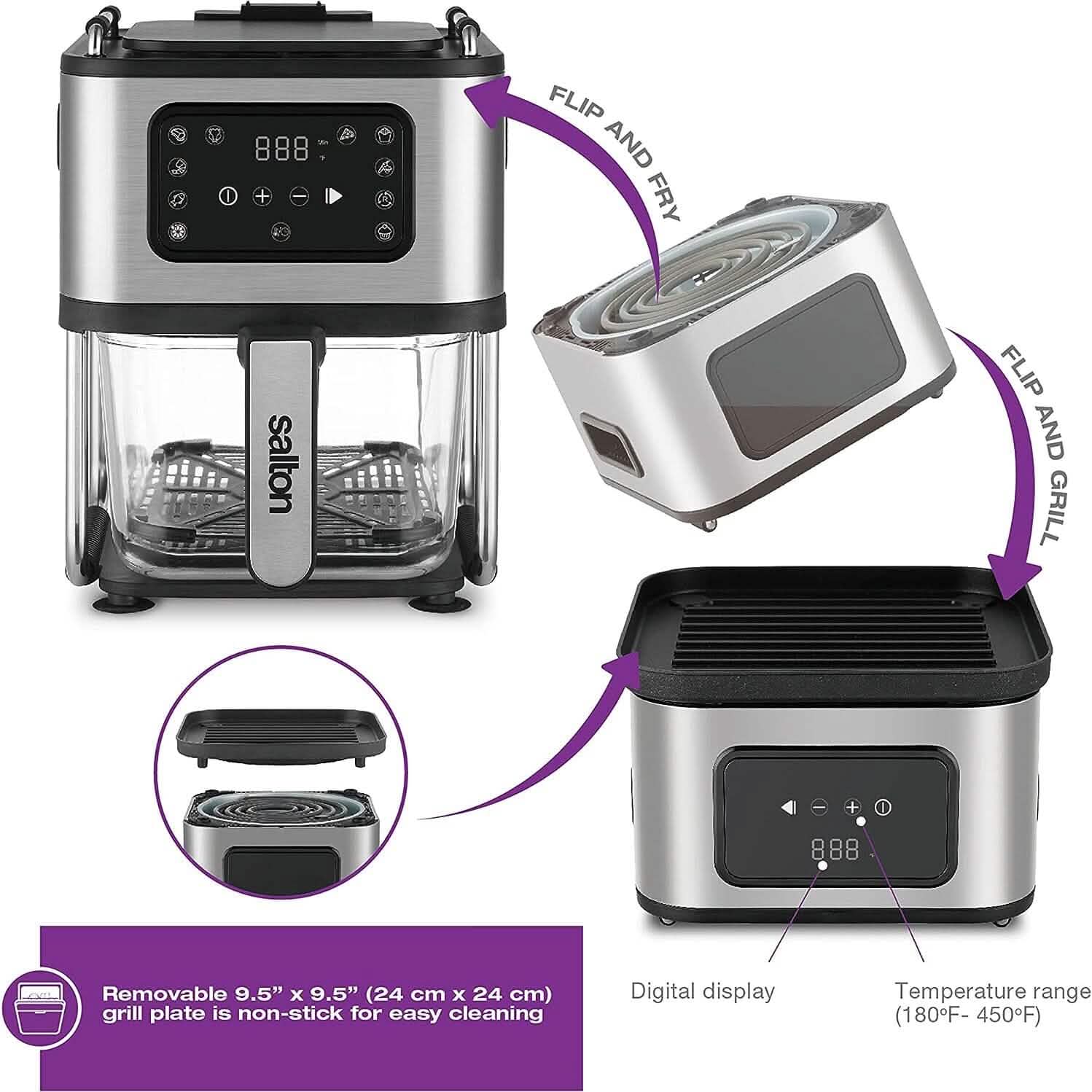Salton Flip and Cook 3-in-1 Air Fryer, Grill & Dehydrator by DailySale