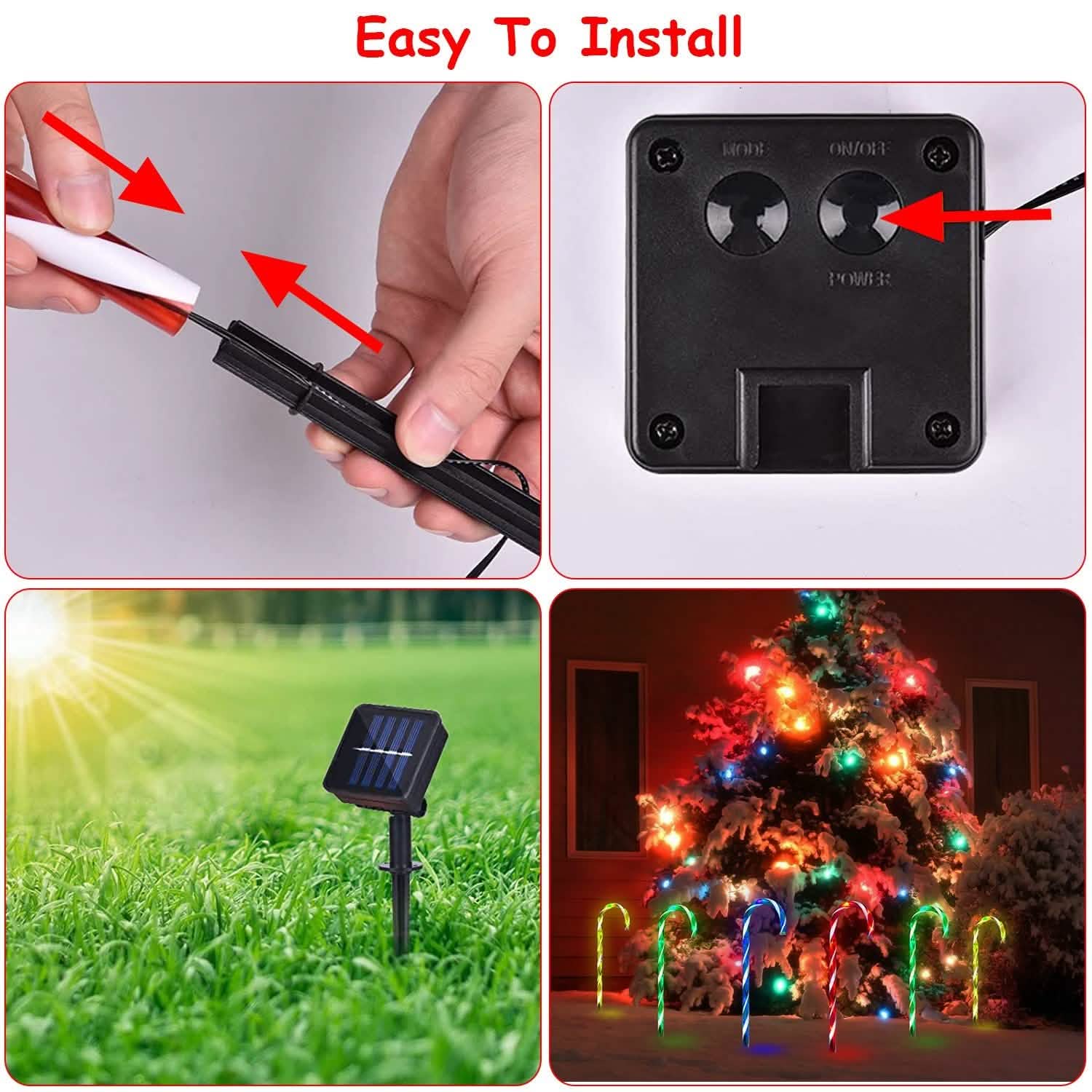 Solar Christmas Candy Cane Light IP55 Waterproof Stake Light by DailySale