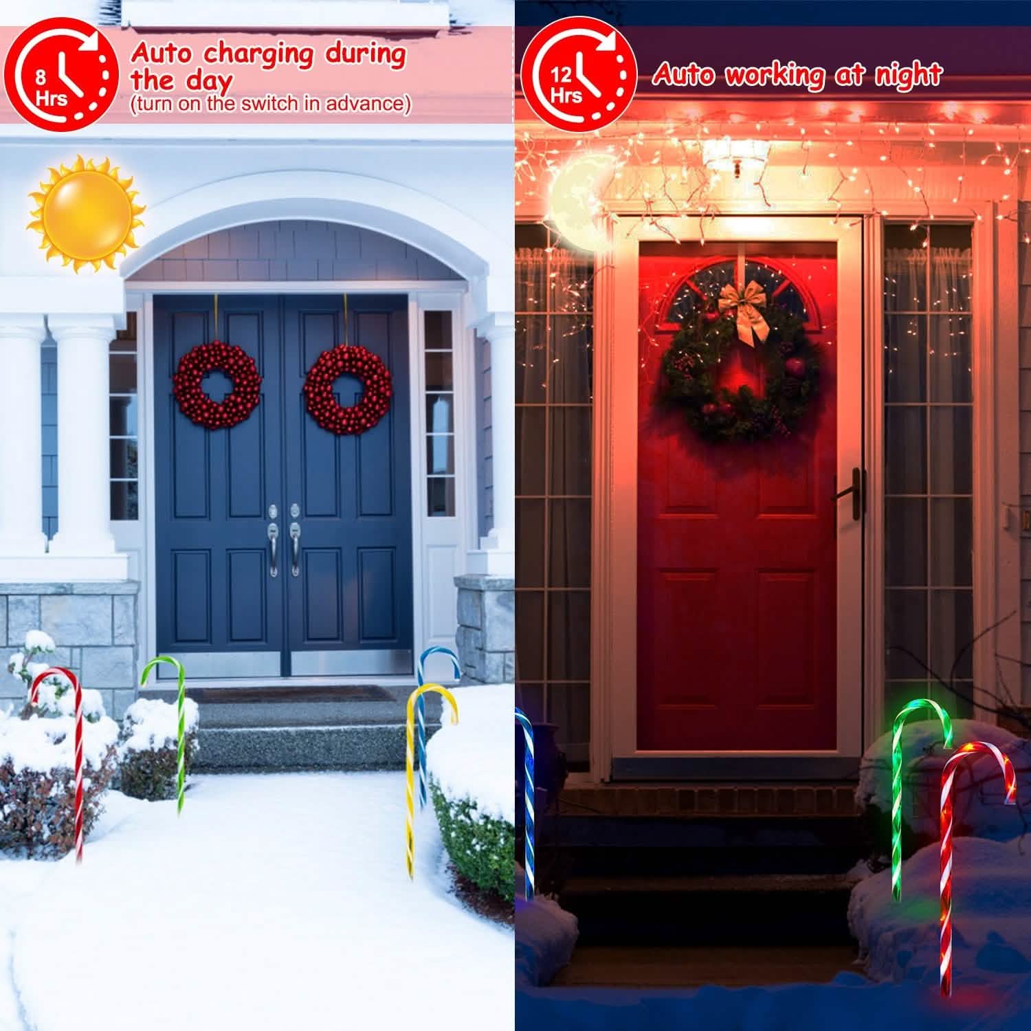 Solar Christmas Candy Cane Light IP55 Waterproof Stake Light by DailySale