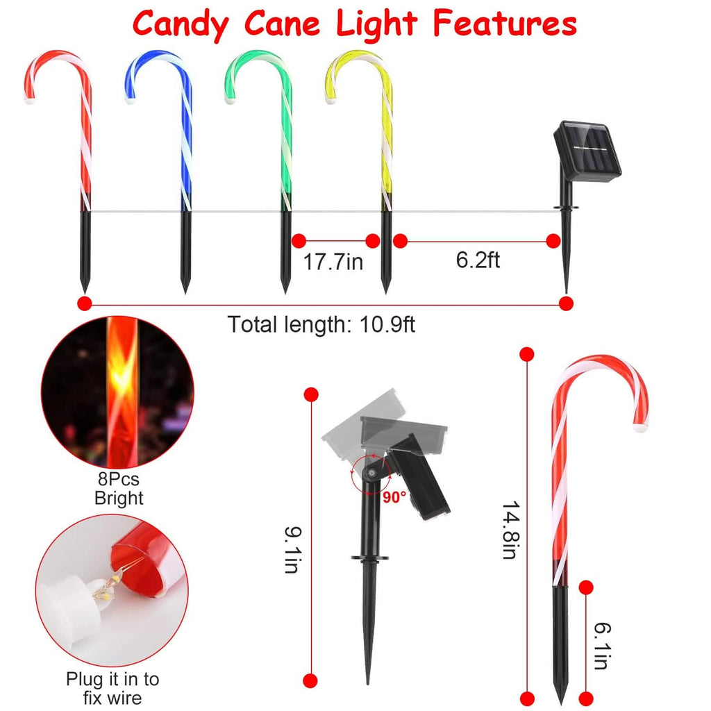 Solar Christmas Candy Cane Light IP55 Waterproof Stake Light by DailySale