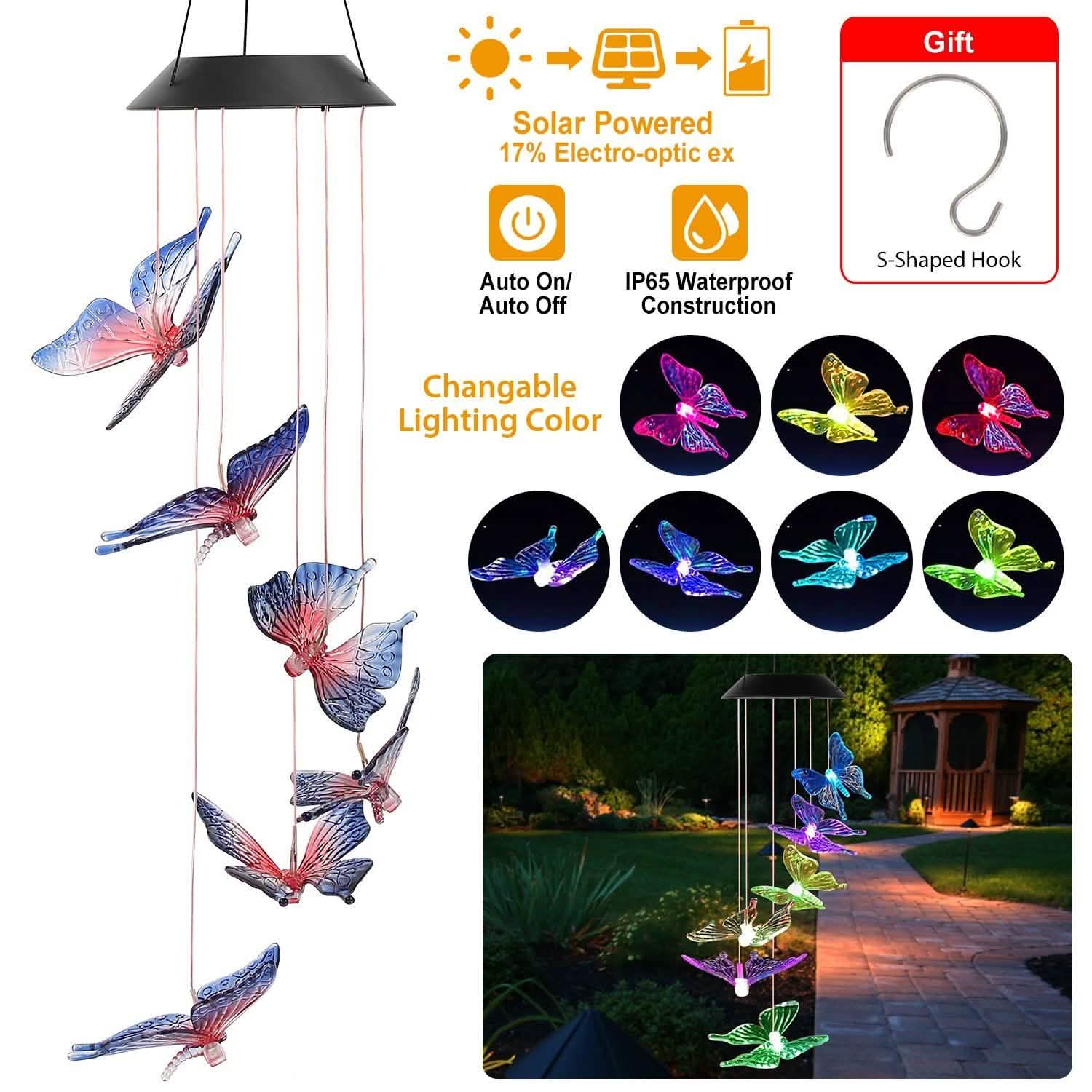Solar LED Butterfly Wind Chimes by DailySale