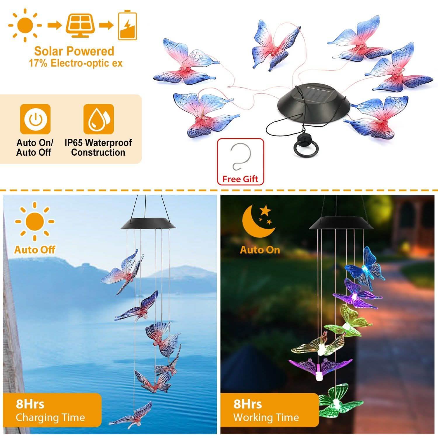 Solar LED Butterfly Wind Chimes by DailySale