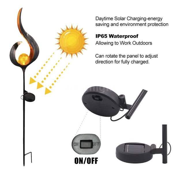 Solar LED Simulate Flame Light Lawn Lantern Lamp Waterproof Outdoor Lights by DailySale