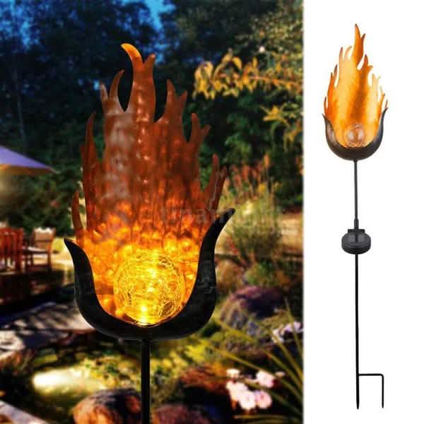 Solar LED Simulate Flame Light Lawn Lantern Lamp Waterproof Outdoor Lights by DailySale