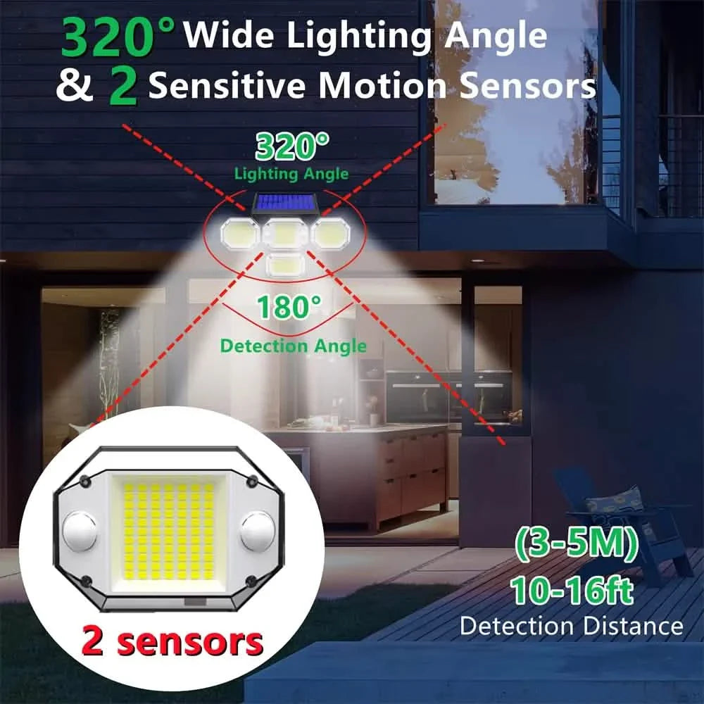 Solar Light Outdoor with Remote Control Double Motion Sensor Light 306/208 Led Wall Lamp IP65 Spotlight Exterior Garage Lighting by DailySale