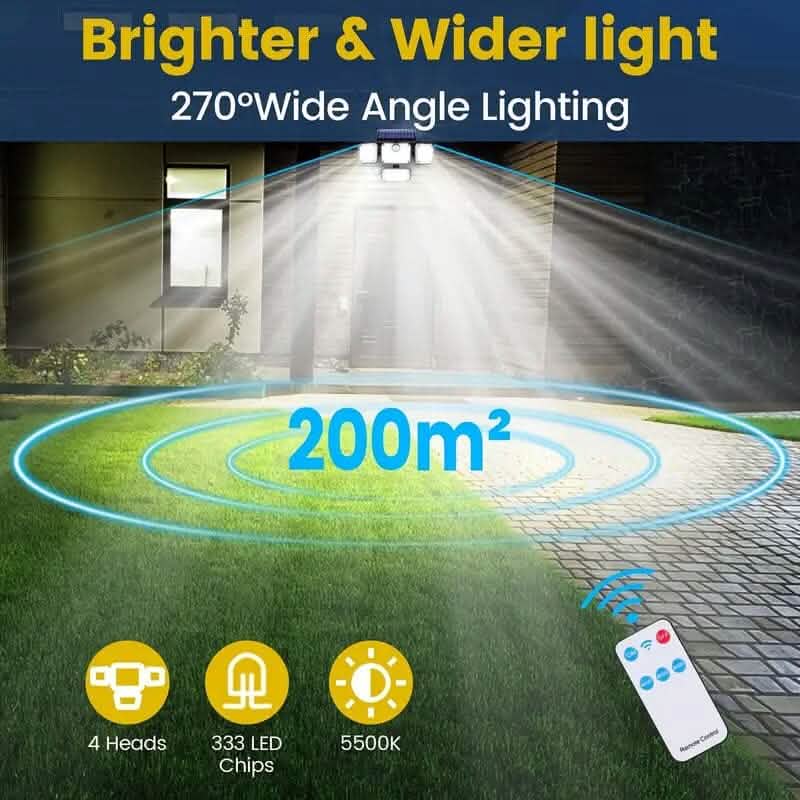 Solar Outdoor Lights 333 LEDs Motion Sensor Lights 4 Heads by DailySale