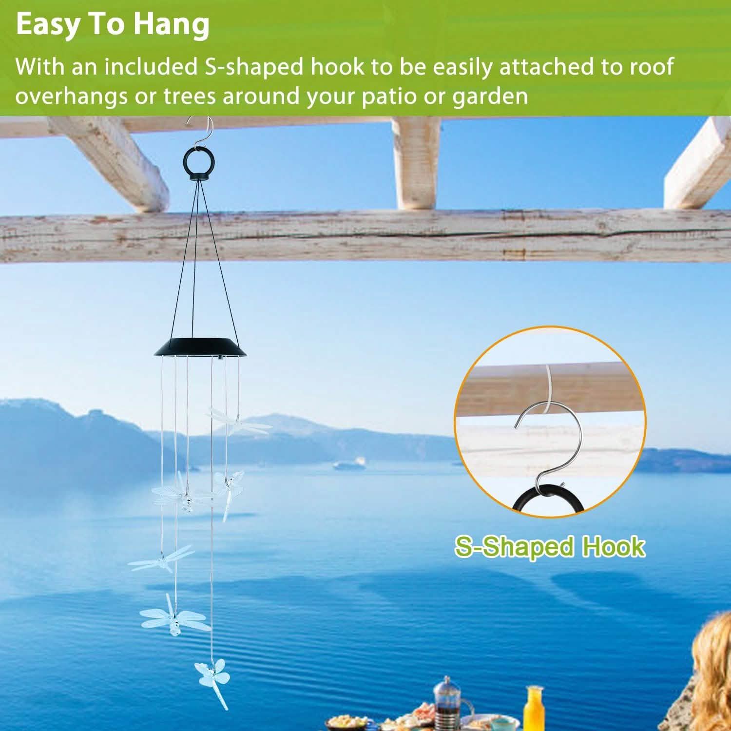 Solar Powered Dragonfly Lights Wind Chimes by DailySale