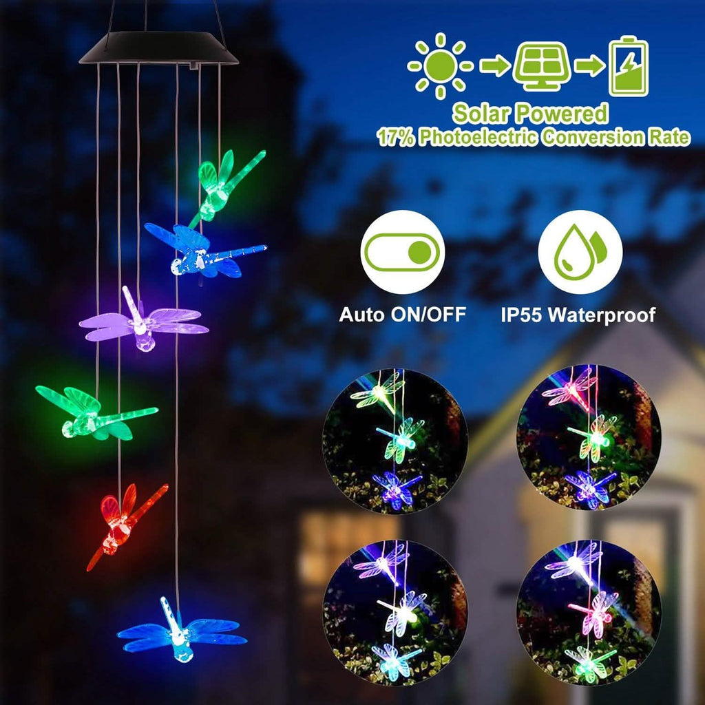 Solar Powered Dragonfly Lights Wind Chimes by DailySale