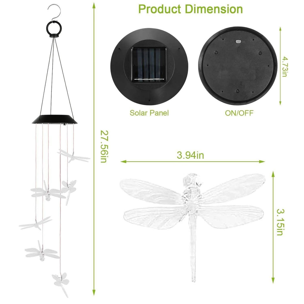 Solar Powered Dragonfly Lights Wind Chimes by DailySale