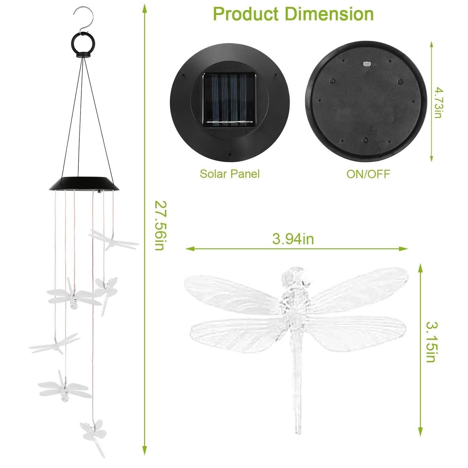 Solar Powered Dragonfly Lights Wind Chimes by DailySale