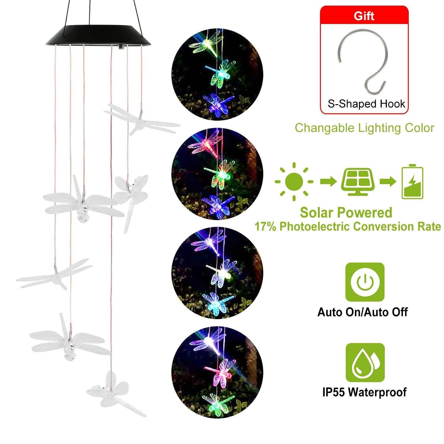 Solar Powered Dragonfly Lights Wind Chimes by DailySale
