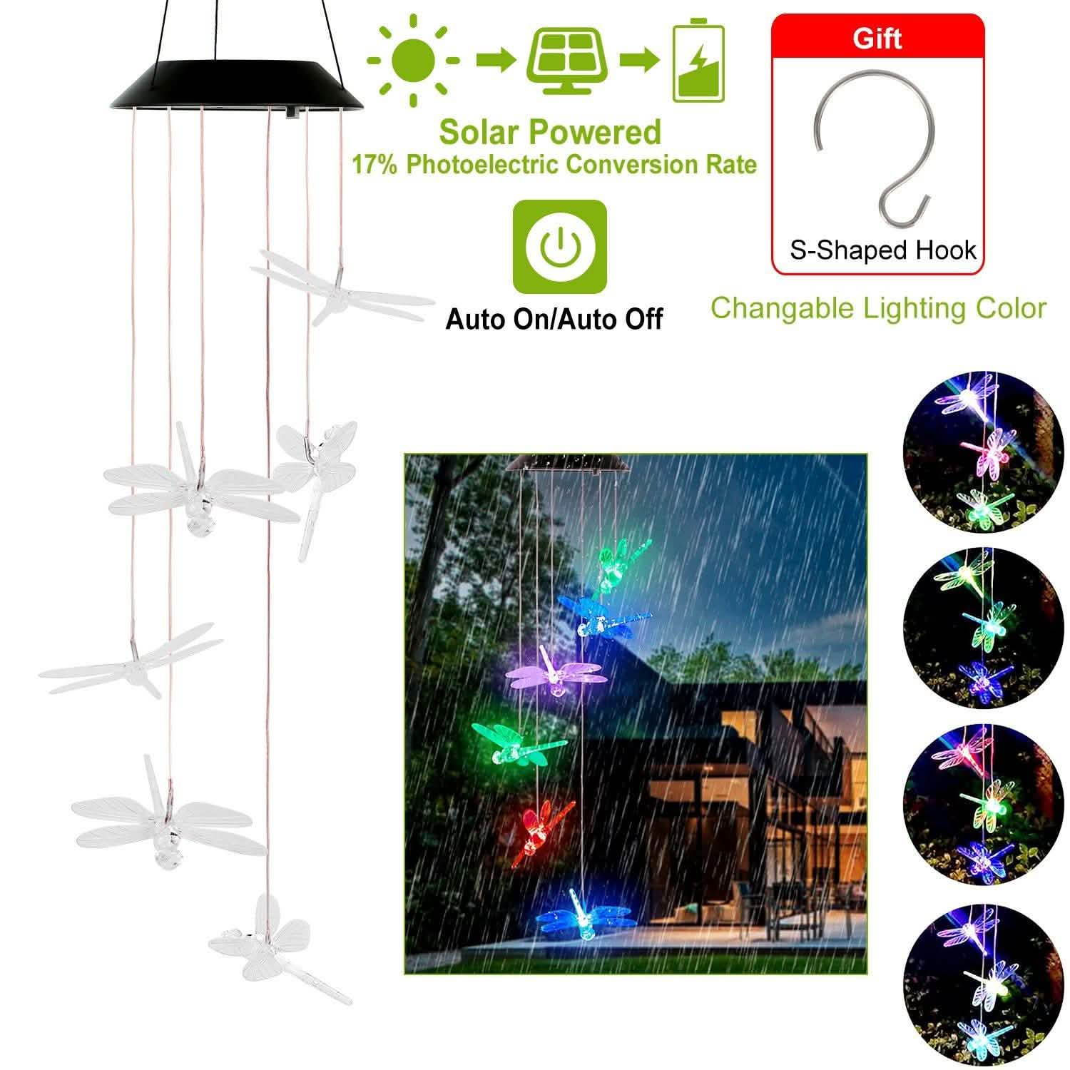 Solar Powered Dragonfly Lights Wind Chimes by DailySale