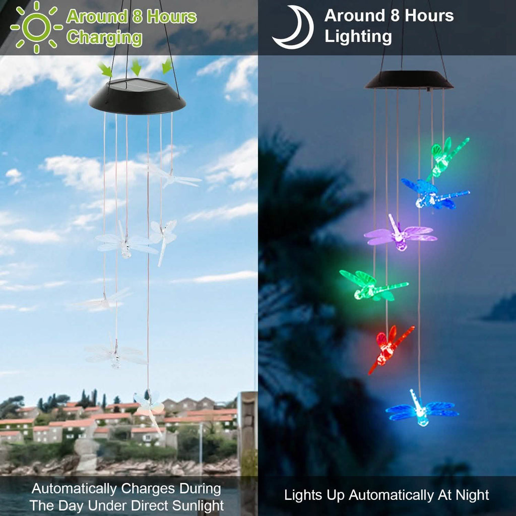 Solar Powered Dragonfly Lights Wind Chimes by DailySale
