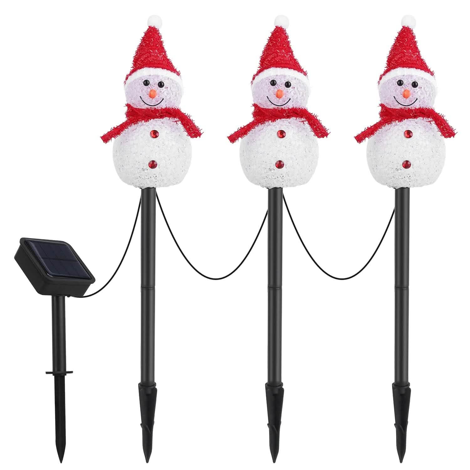 Solar Powered Lamp 3 Snowmen Garden Stake Light by DailySale