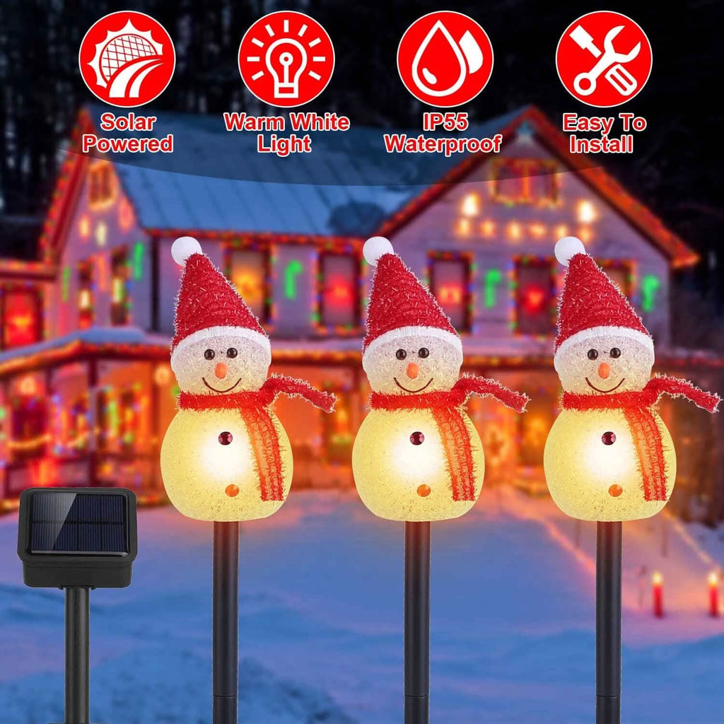Solar Powered Lamp 3 Snowmen Garden Stake Light by DailySale