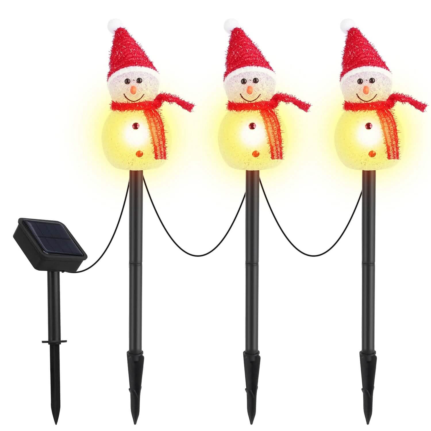 Solar Powered Lamp 3 Snowmen Garden Stake Light by DailySale