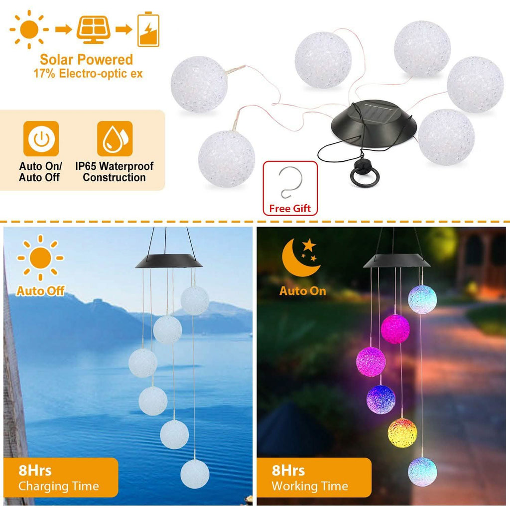 Solar Powered LED Ball Wind Chimes - Color Changing LED String Light by DailySale