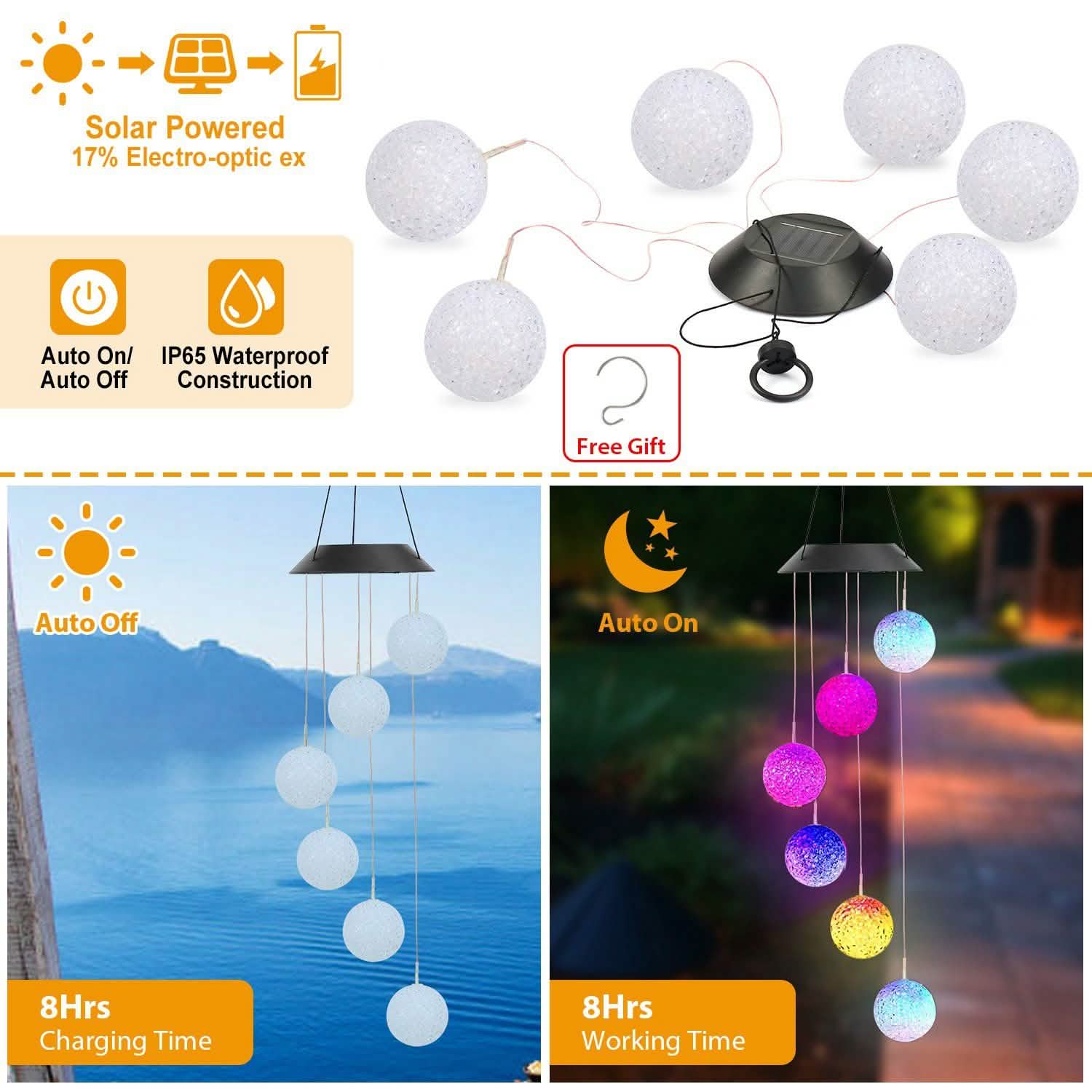 Solar Powered LED Ball Wind Chimes - Color Changing LED String Light by DailySale