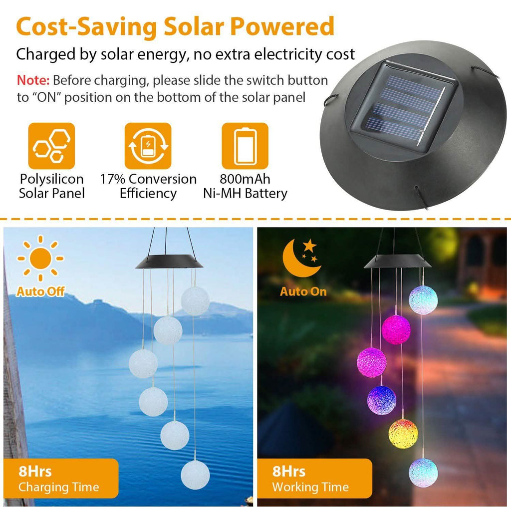 Solar Powered LED Ball Wind Chimes - Color Changing LED String Light by DailySale