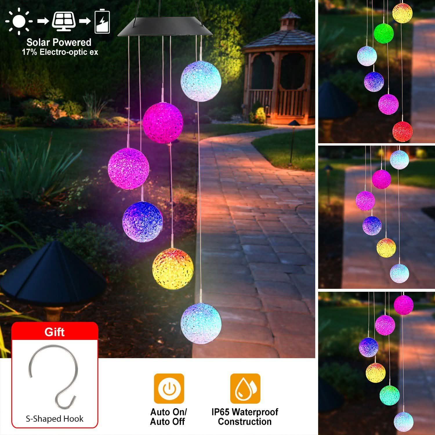Solar Powered LED Ball Wind Chimes - Color Changing LED String Light by DailySale