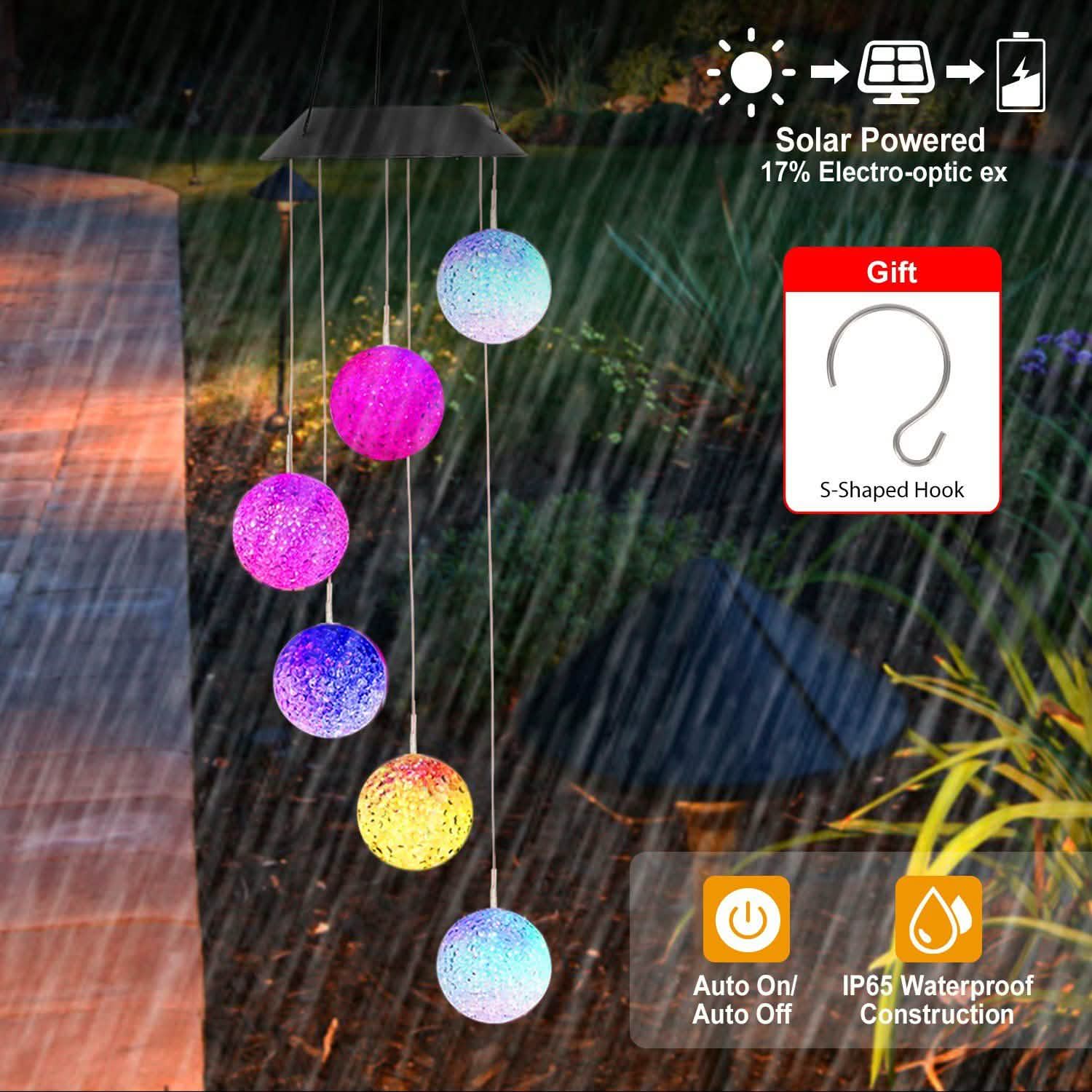 Solar Powered LED Ball Wind Chimes - Color Changing LED String Light by DailySale