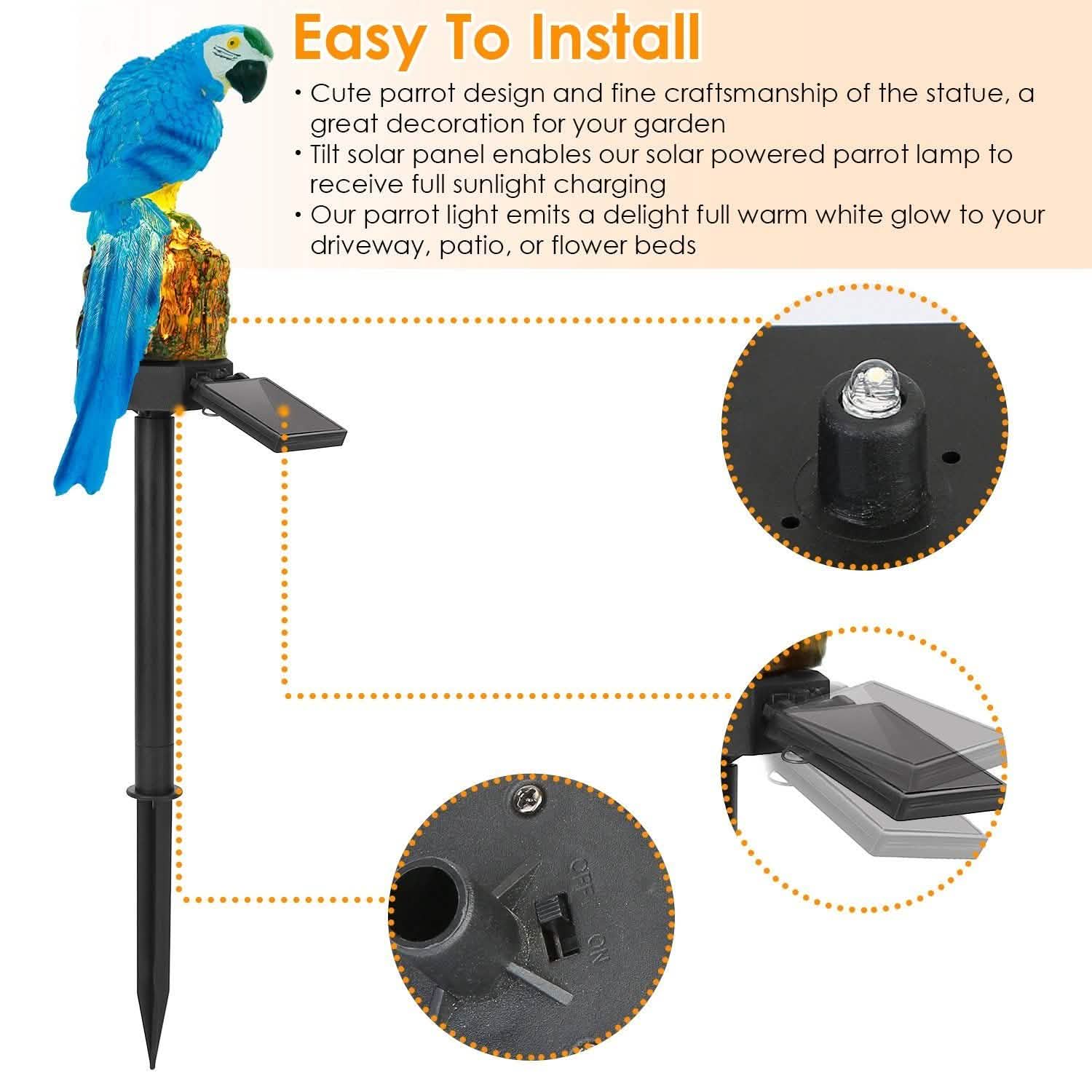 Solar Powered Parrot Garden Light IP65 Waterproof LED by DailySale