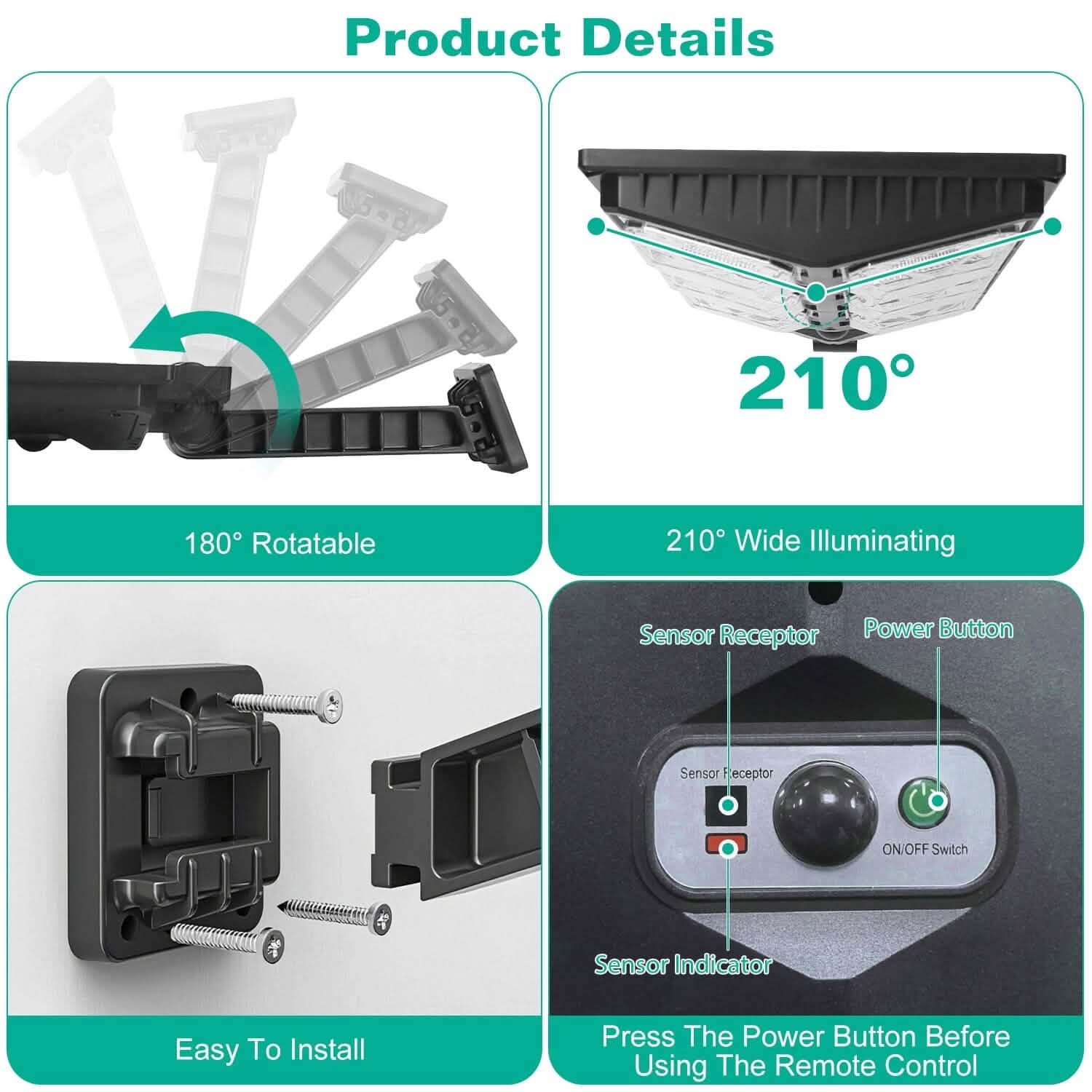 Solar Powered Wall Light Beads PIR Motion Sensor by DailySale