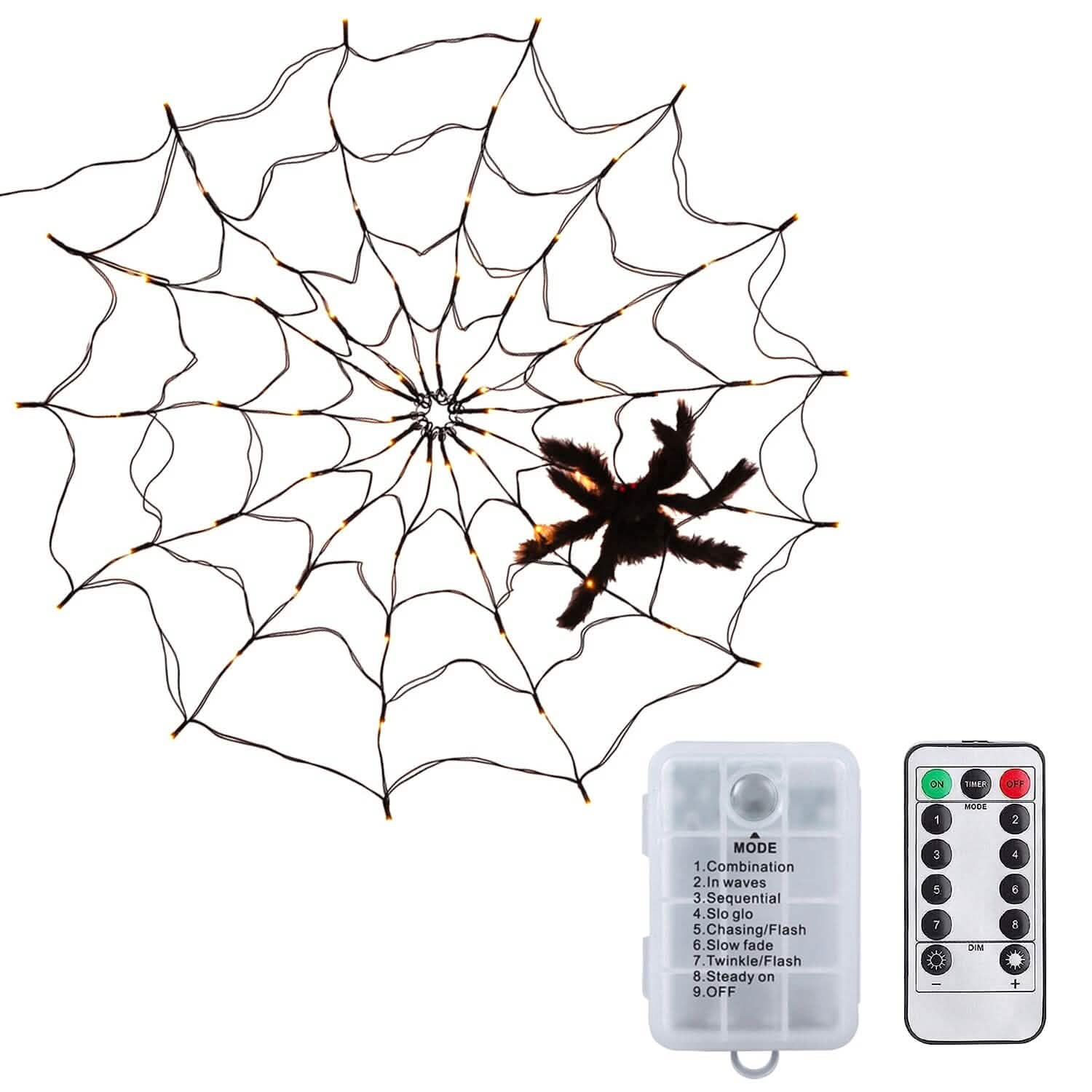 Spider Web Light with Hairy Spider 70LED Battery Powered Remote Control 8 Lighting Modes by DailySale