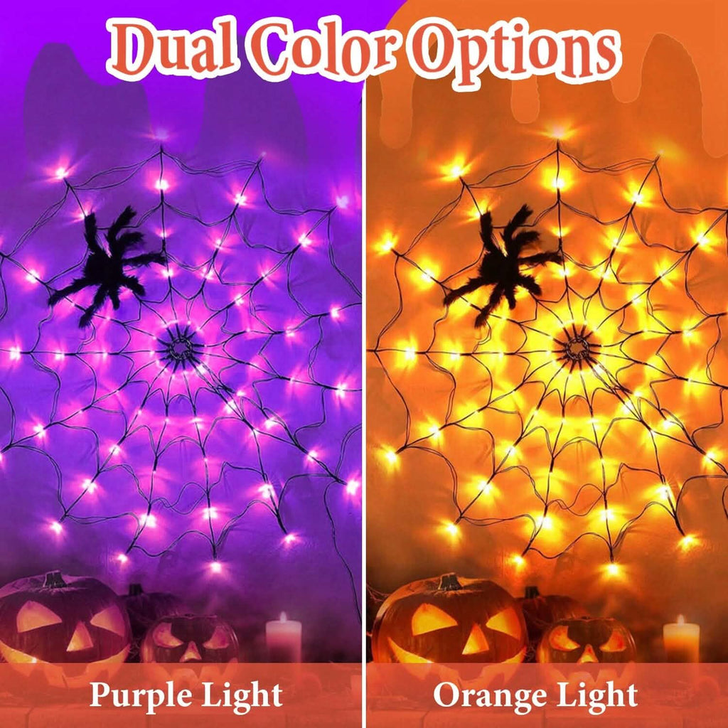 Spider Web Light with Hairy Spider 70LED Battery Powered Remote Control 8 Lighting Modes by DailySale