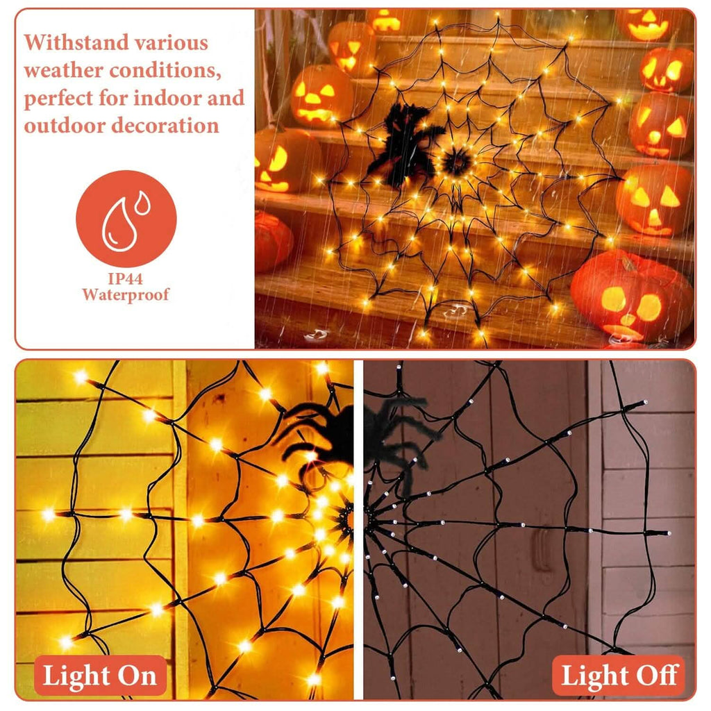 Spider Web Light with Hairy Spider 70LED Battery Powered Remote Control 8 Lighting Modes by DailySale