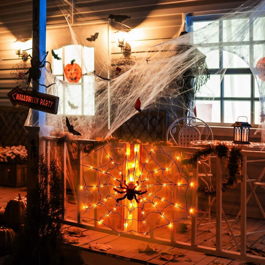 Spider Web Light with Hairy Spider 70LED Battery Powered Remote Control 8 Lighting Modes by DailySale