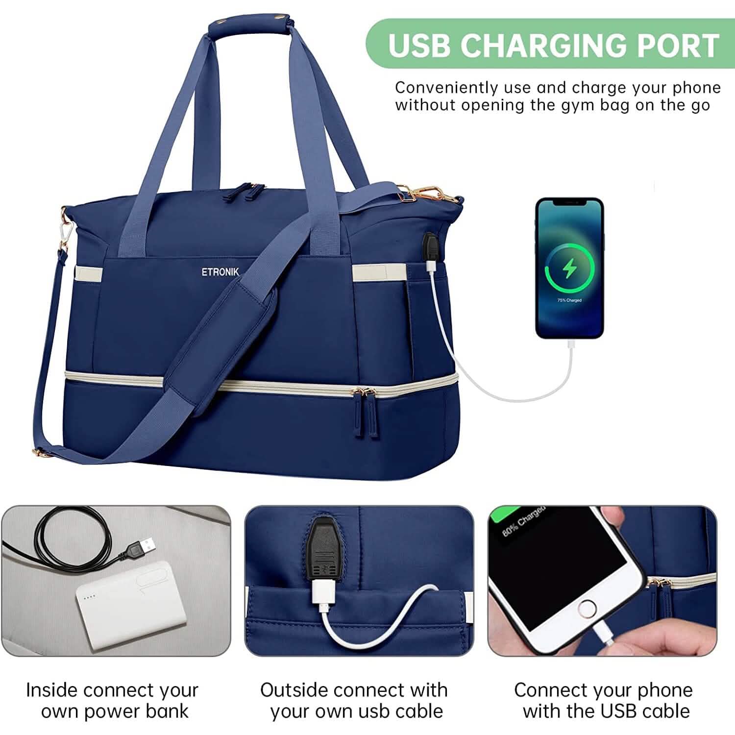 Sports Travel Duffel Bag with USB Charging Port by DailySale