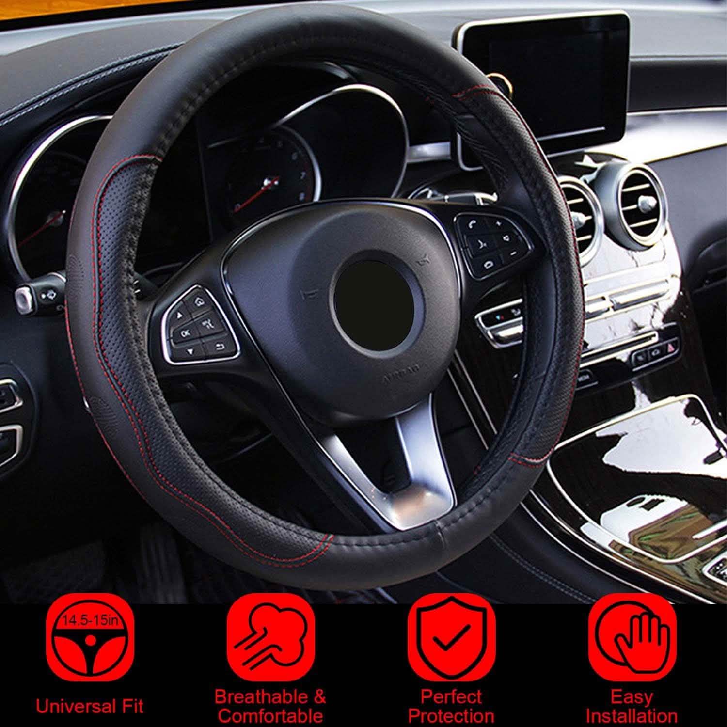 Steering Wheel Cover 14.5"- 15" Diameter Universal Fiber Leather by DailySale