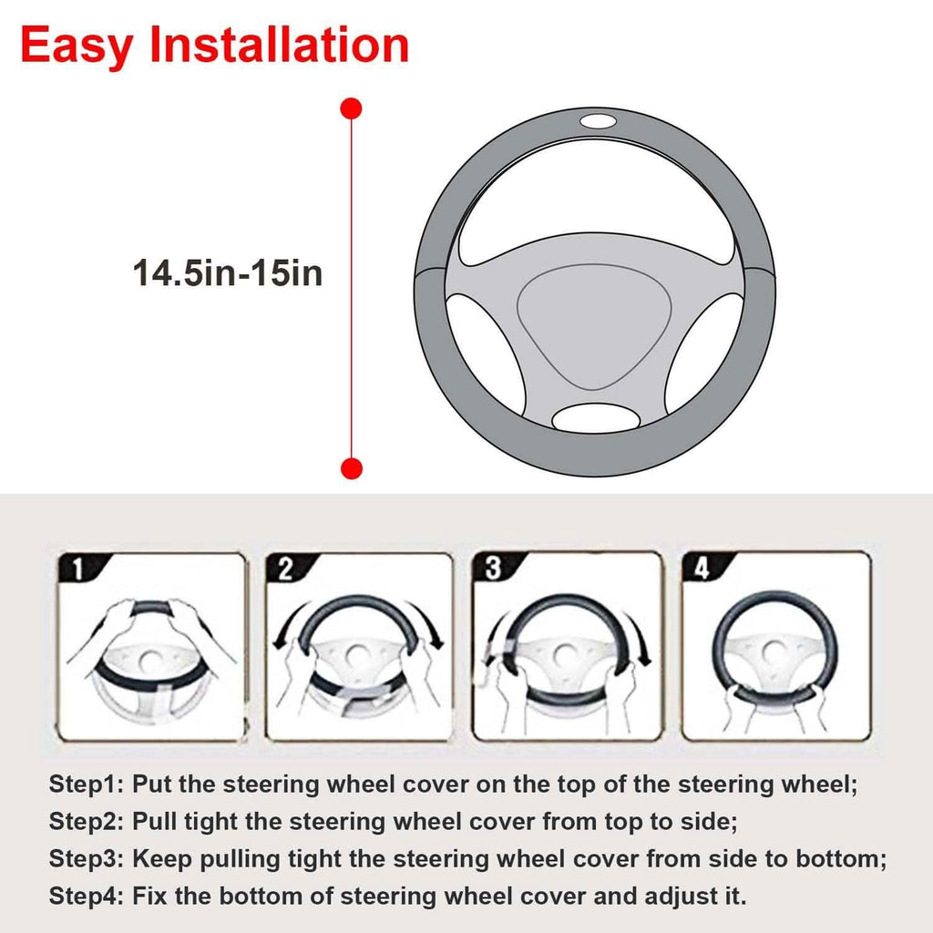 Steering Wheel Cover 14.5"- 15" Diameter Universal Fiber Leather by DailySale