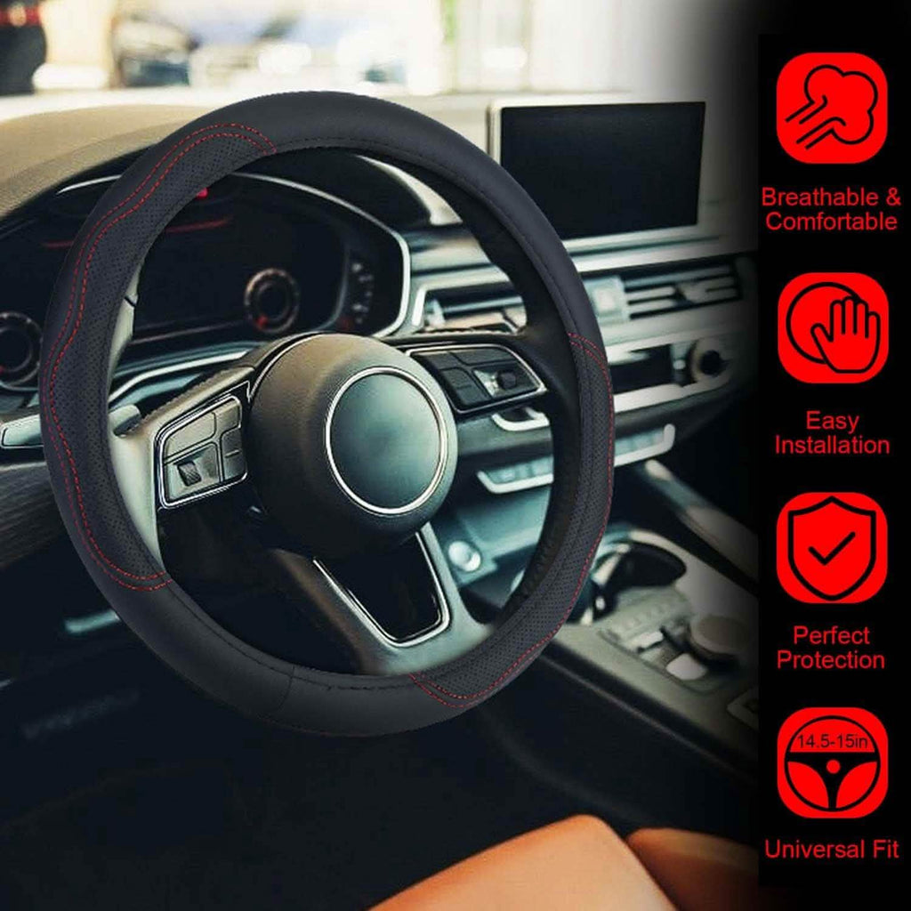 Steering Wheel Cover 14.5"- 15" Diameter Universal Fiber Leather by DailySale